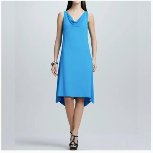 Eileen Fisher Sleeveless Cowl-Neck Jersey Dress in Bright Blue Women's Size L - Picture 3 of 10